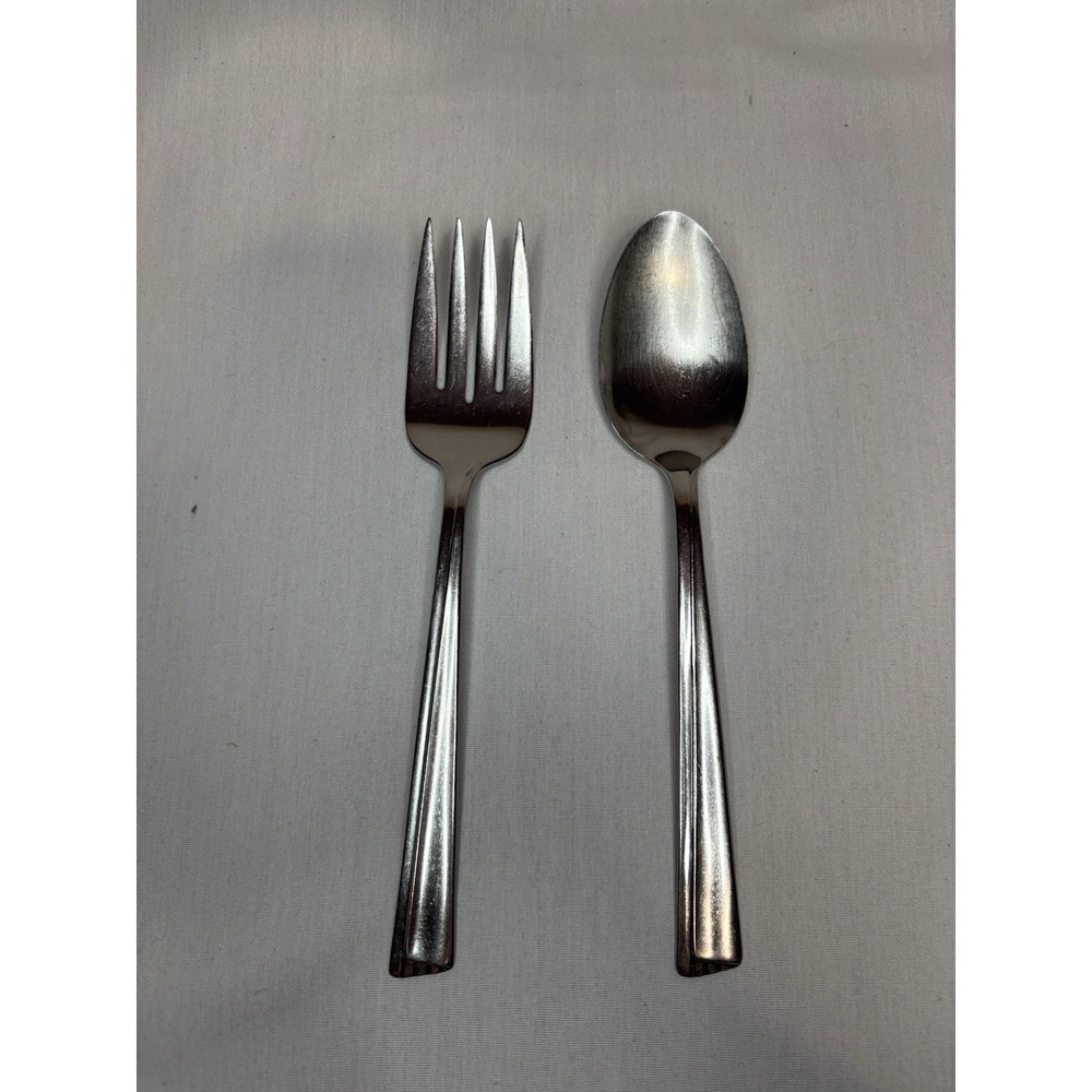 WM Rogers Glossy Stainless Steel Silver Serving Fork & Serving Spoon Set 2pcs
